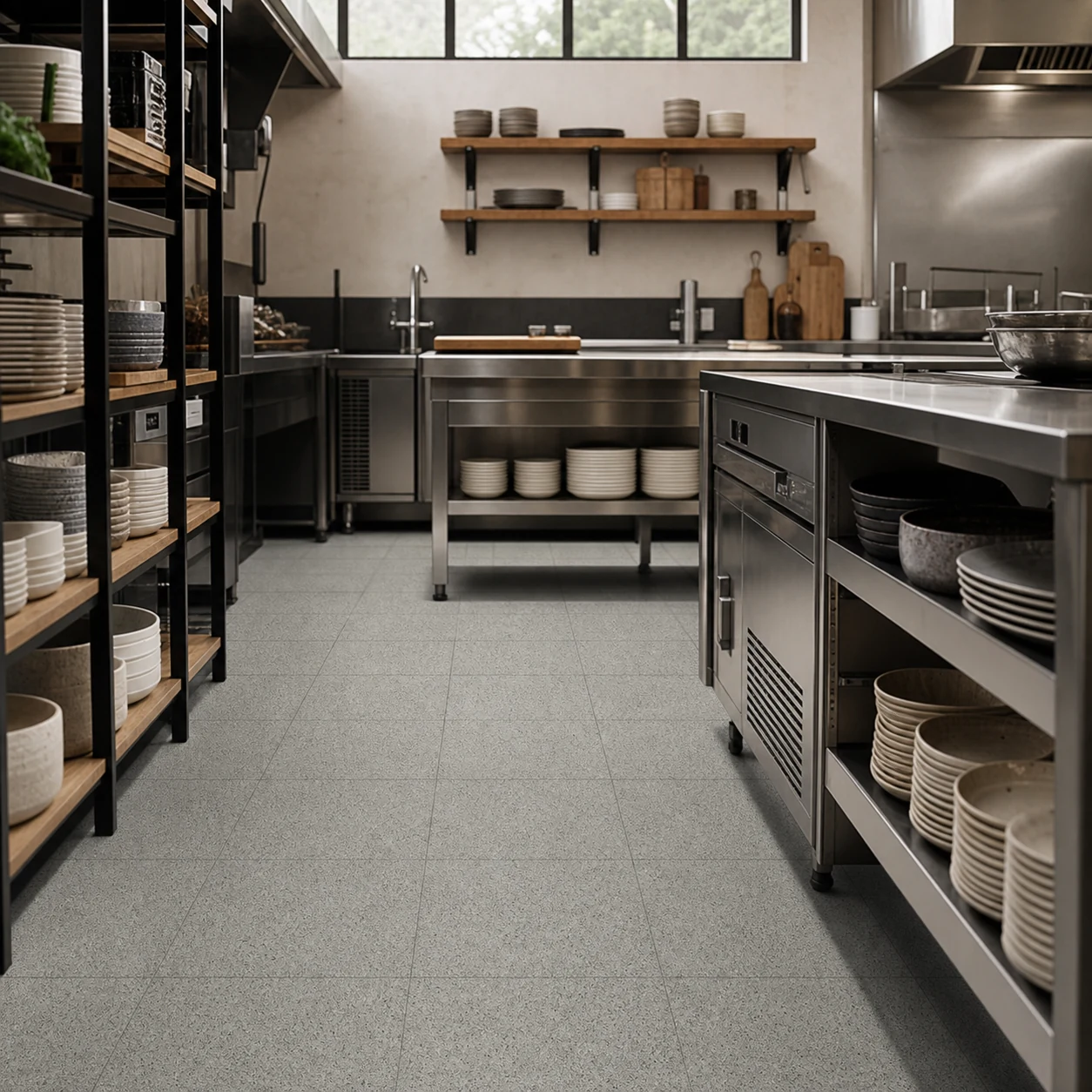 Arkansas porcelain floor in a restaurant preparation area