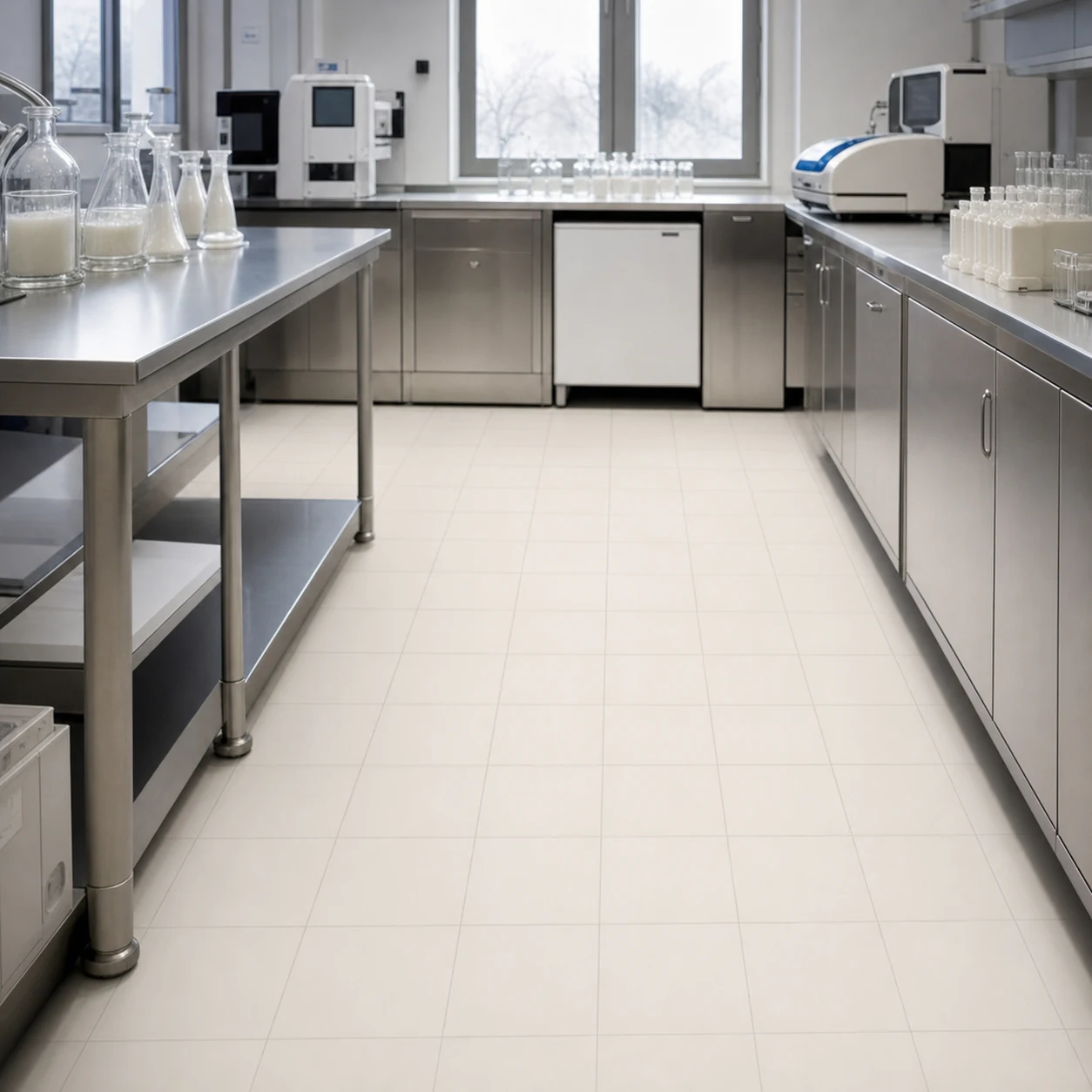 Bianco B tiles in a dairy quality-control laboratory