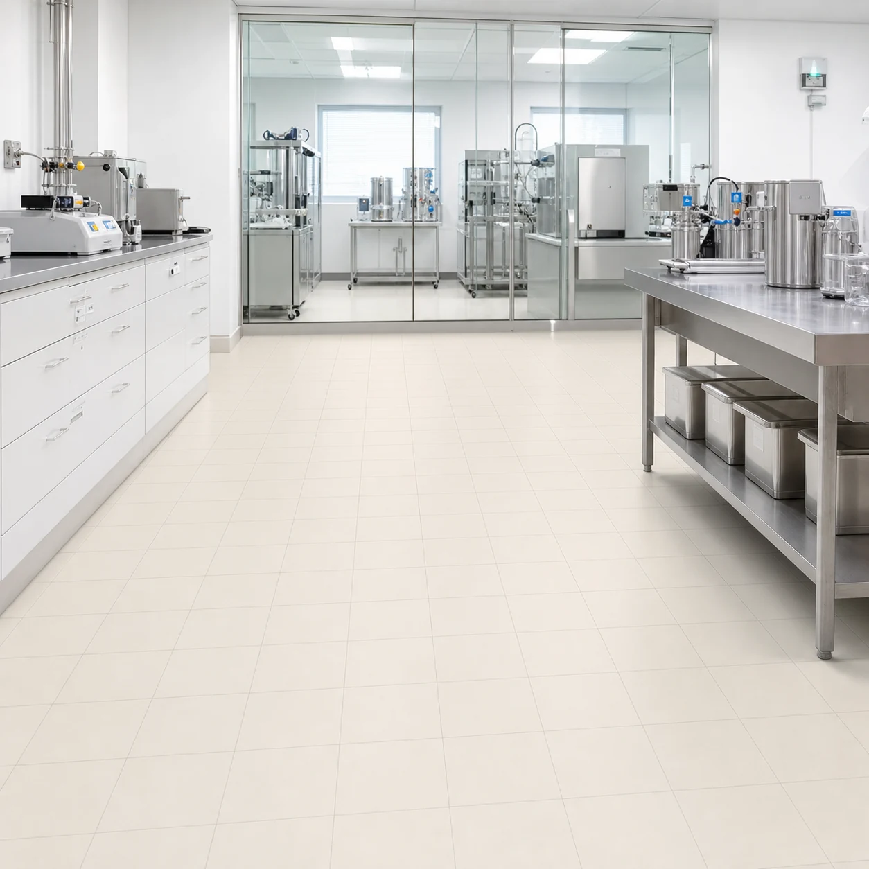 Clean neutral technical floor in a pharmaceutical laboratory