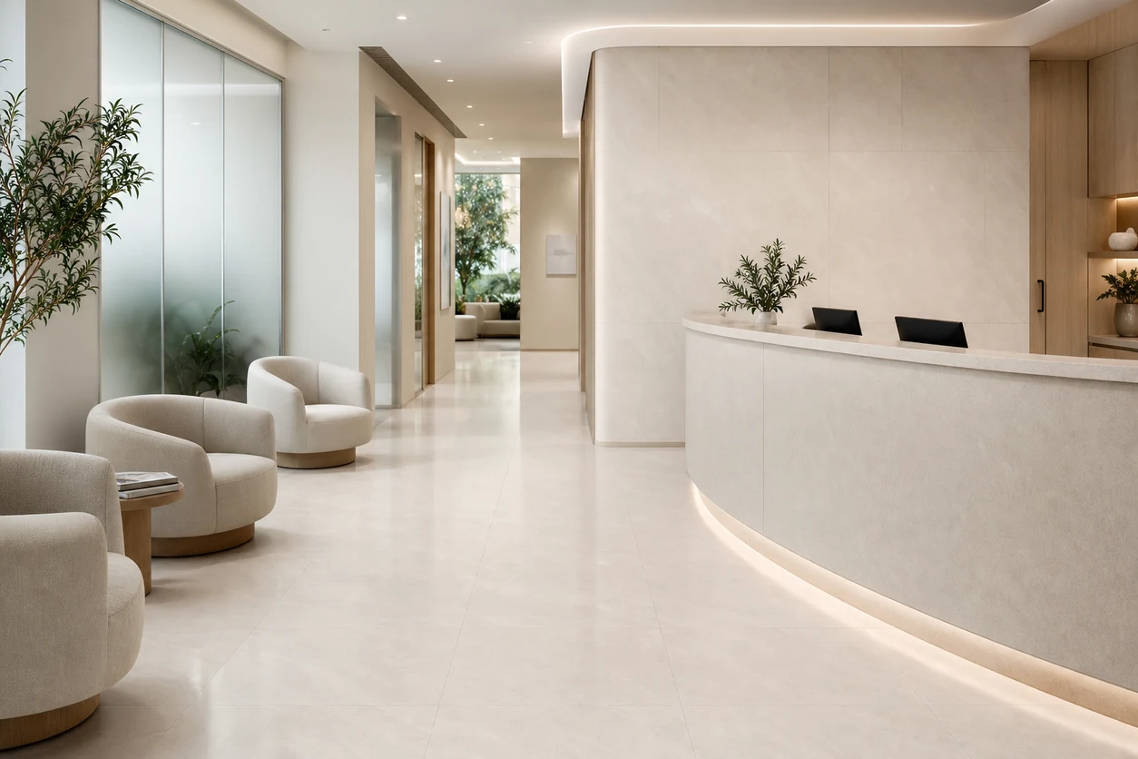 Era – Bianca porcelain tile in wellness clinic