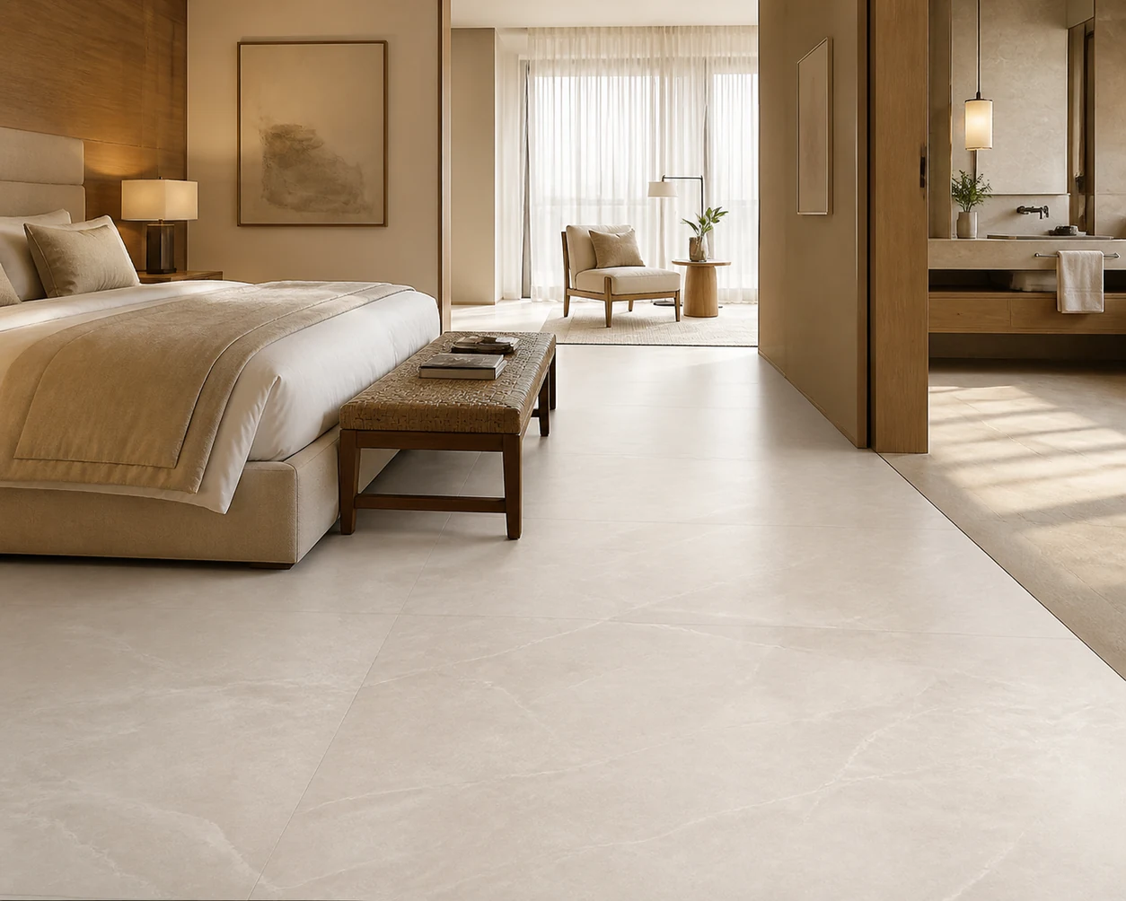 Era – Bianca porcelain tile in luxury hotel suite