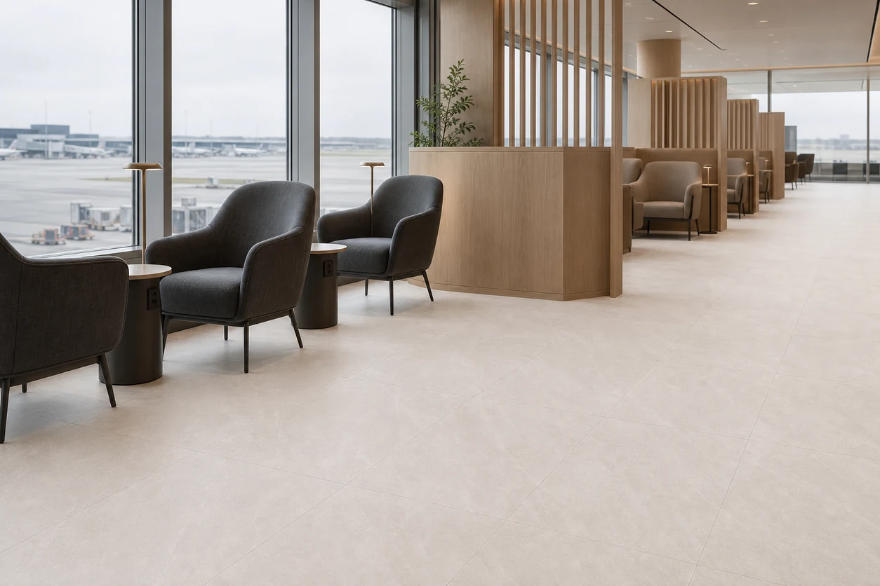 Era – Bianca porcelain tile in airport business lounge