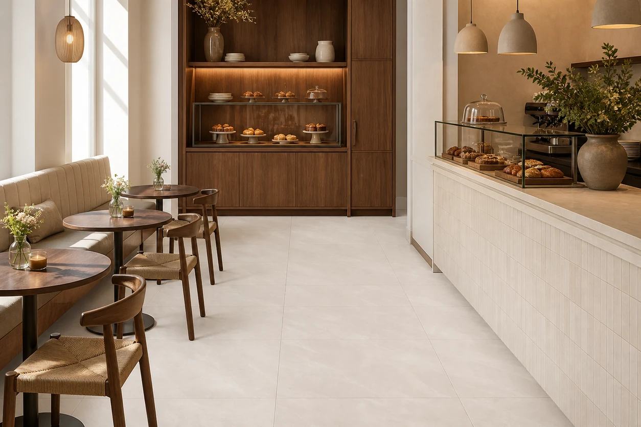 Era – Bianca porcelain tile in pastry boutique