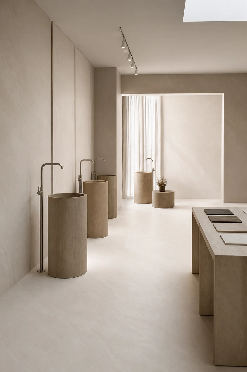 Era – Bianca porcelain tile in bathroom showroom