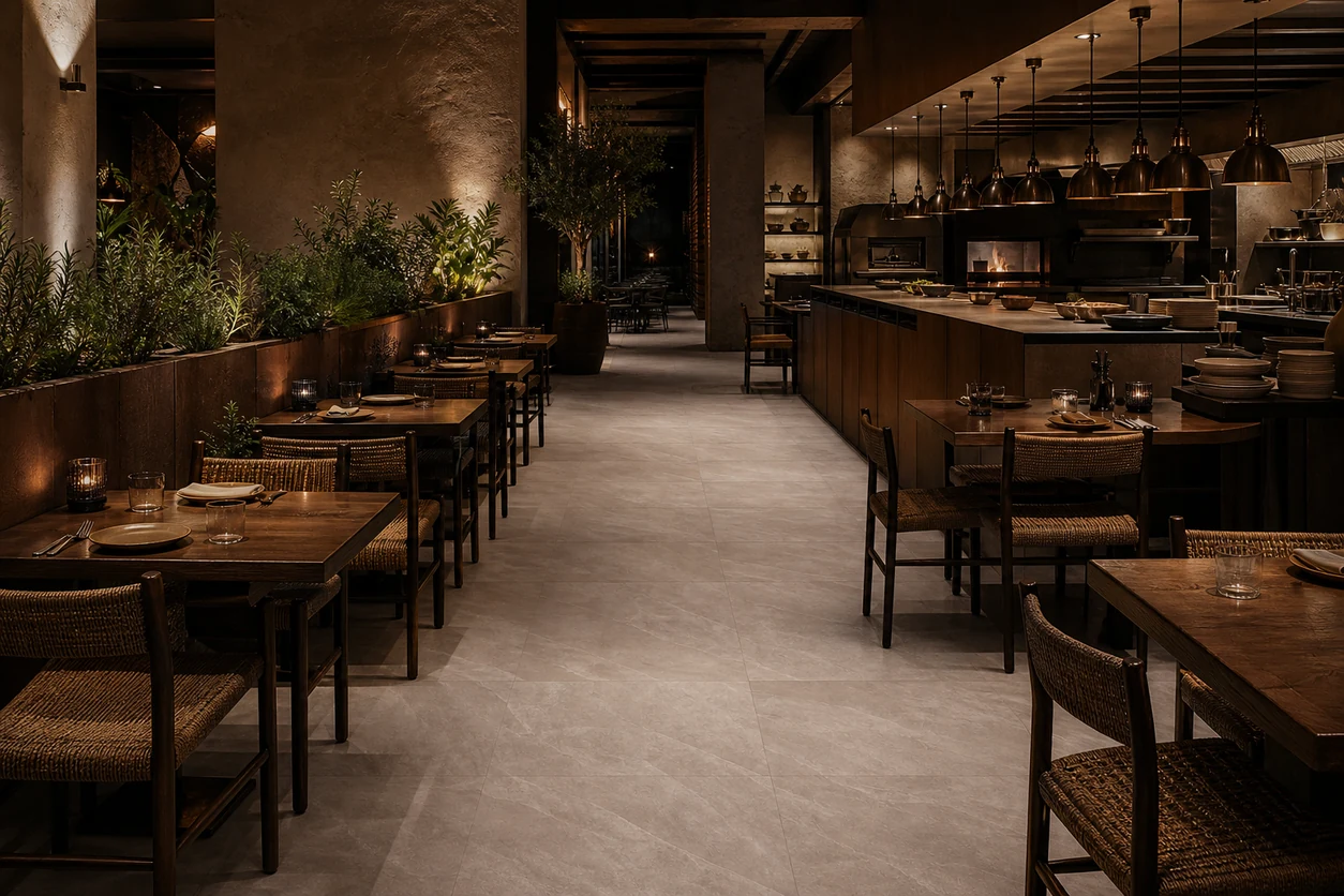 Era – Bruno porcelain tile in destination restaurant