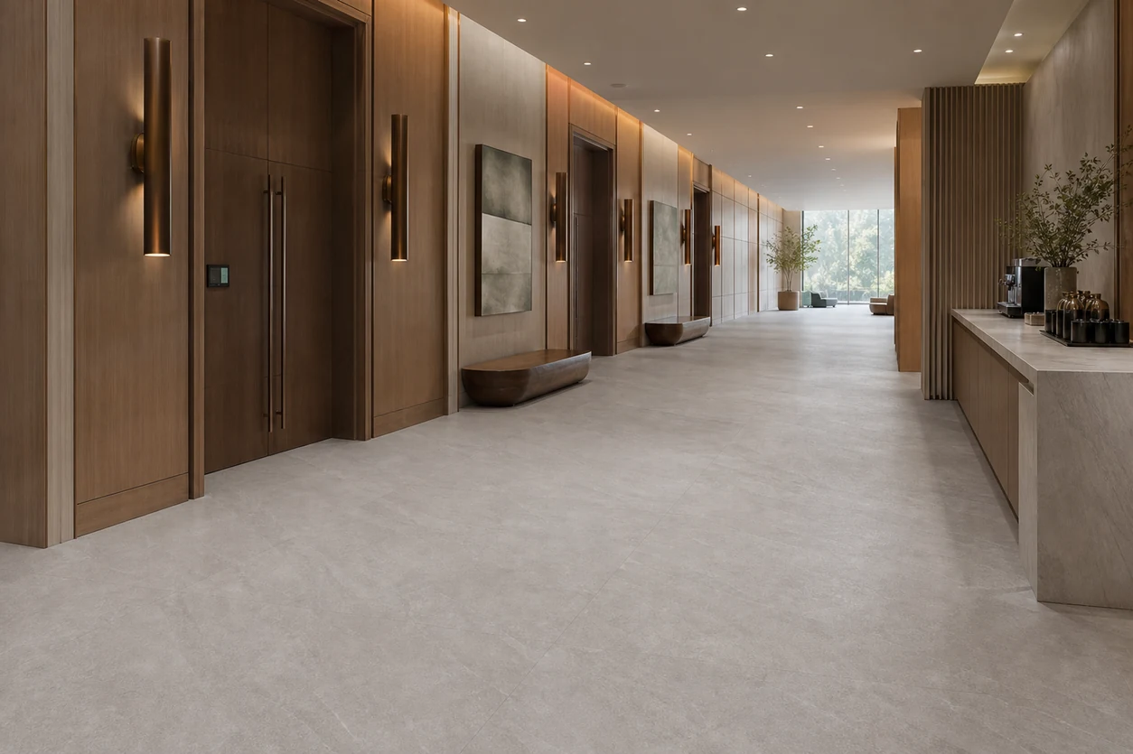 Era – Grigio porcelain tile in conference hotel foyer