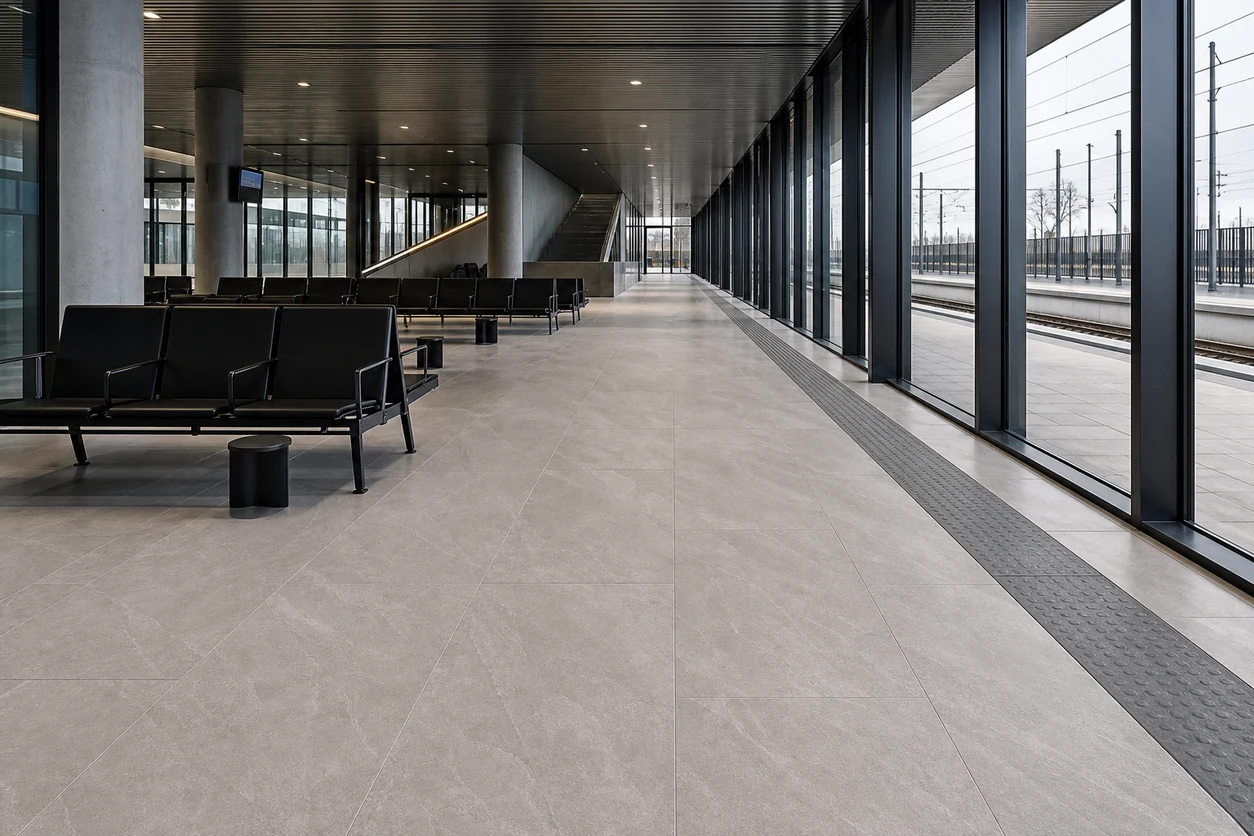 Era – Grigio porcelain tile in transportation concourse