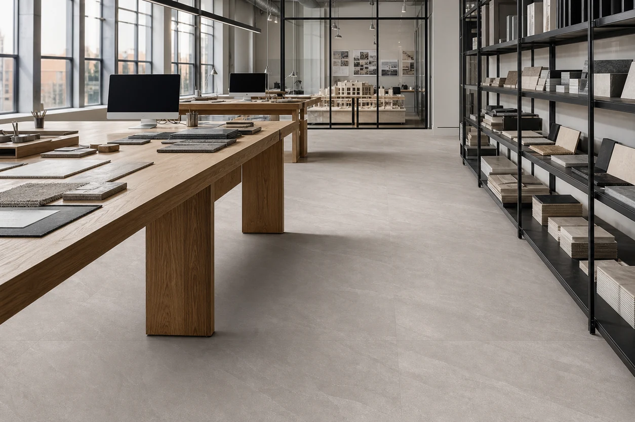 Era – Grigio porcelain tile in industrial design studio