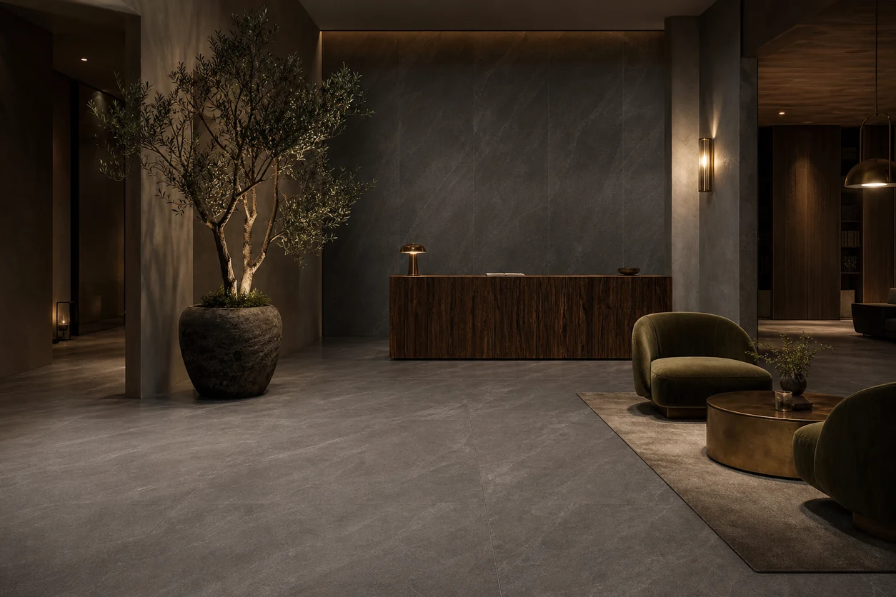 Era – Pepe porcelain tile in boutique hotel lobby