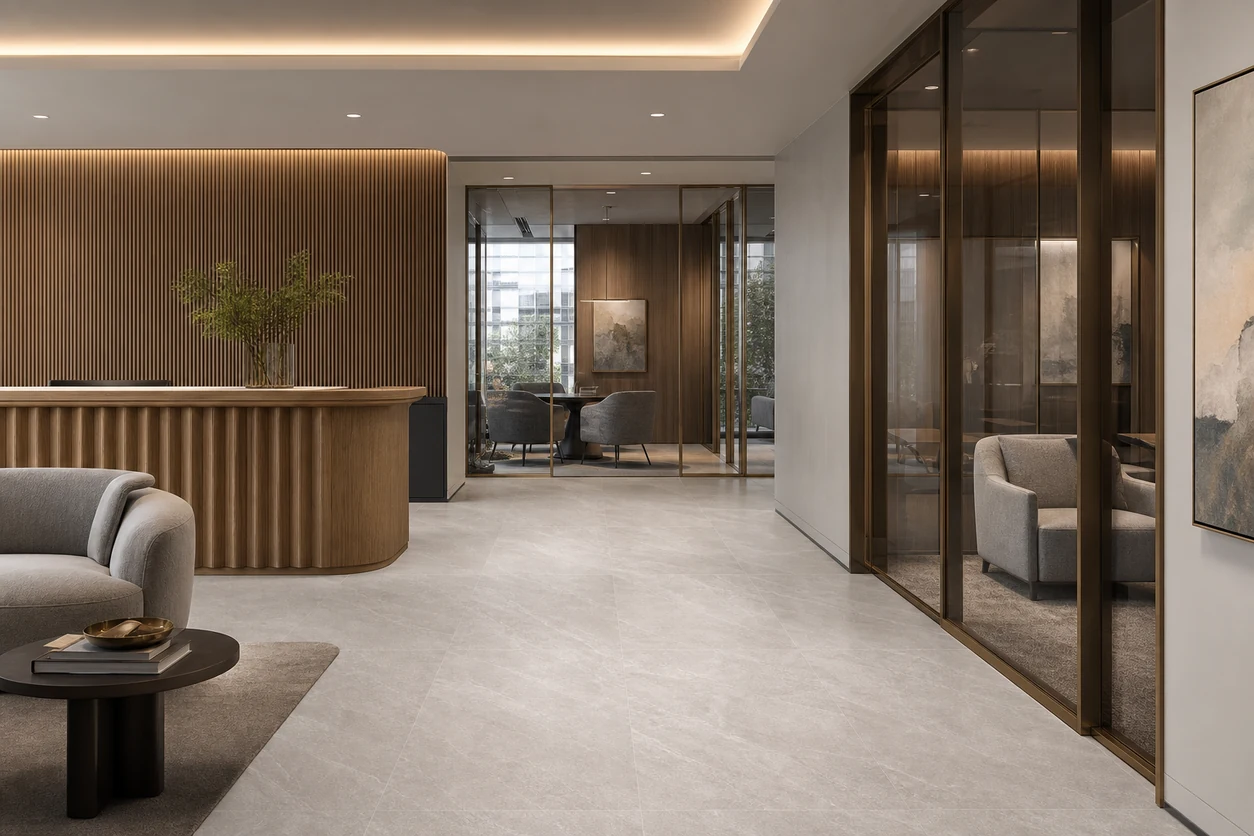 Era – Perla porcelain tile in private banking lounge