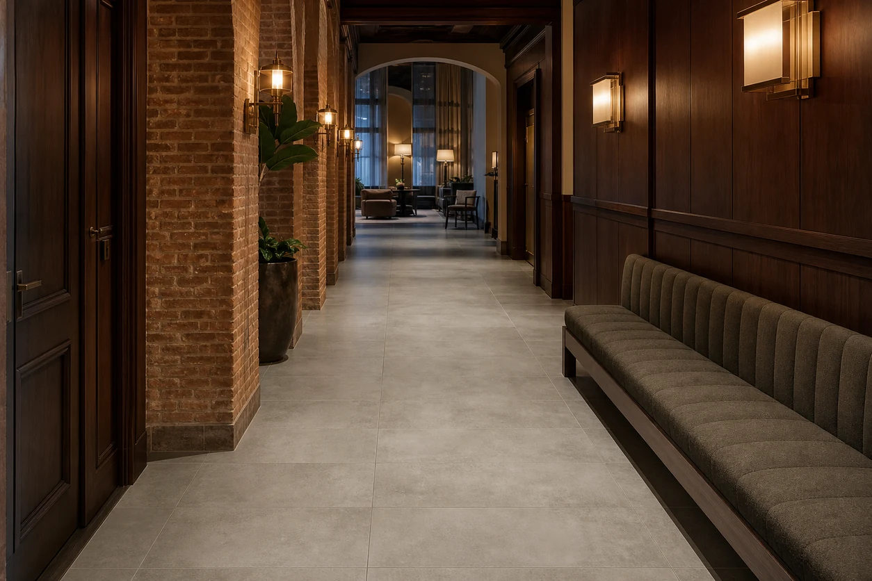 Manhattan – Tribrca porcelain tile in heritage hotel corridor