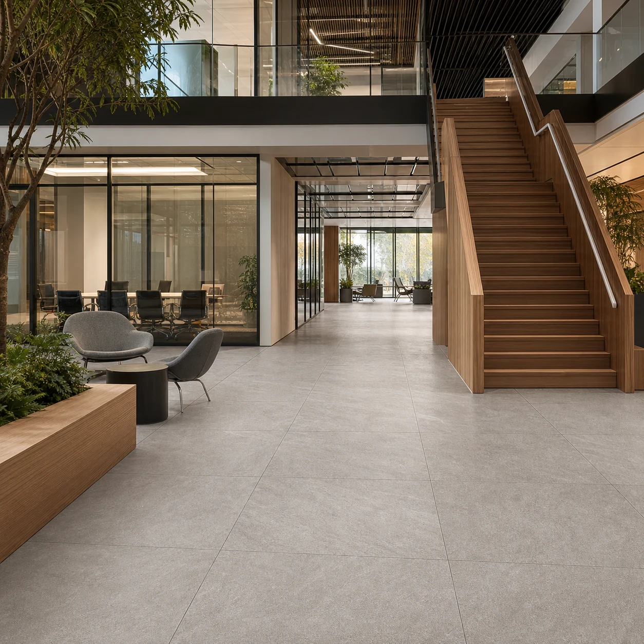 Petra – Grigio porcelain tile in technology headquarters