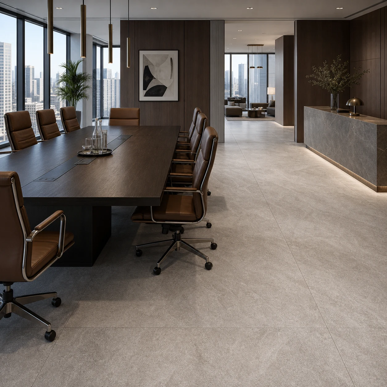 Petra – Grigio porcelain tile in executive boardroom