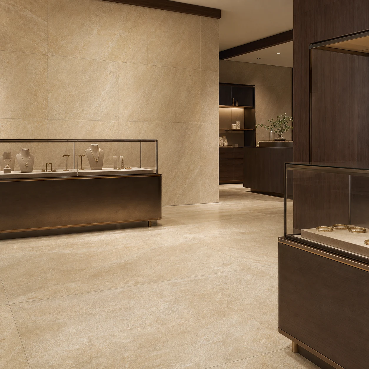Petra – Oro porcelain tile in jewellery showroom