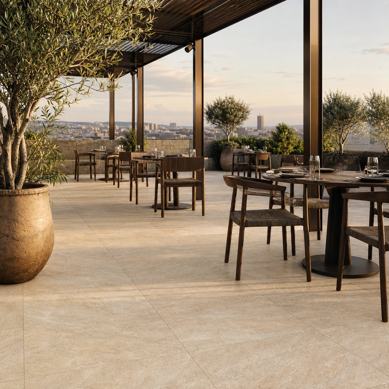 Petra – Oro porcelain tile in rooftop restaurant