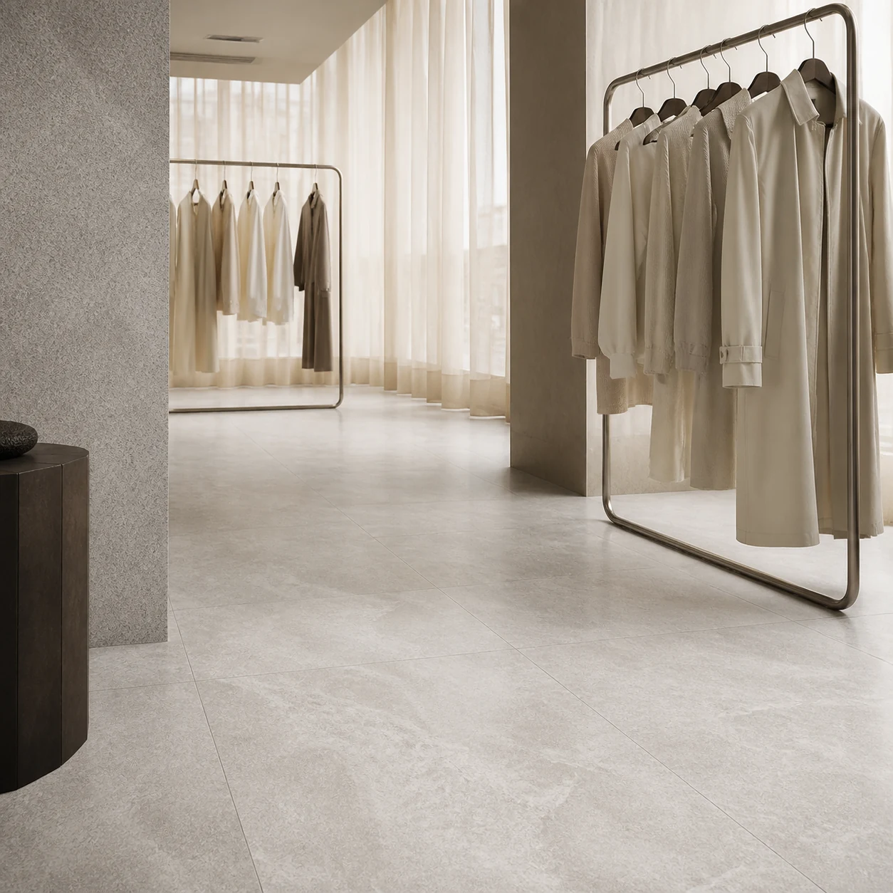 Petra – Perla porcelain tile in fashion showroom