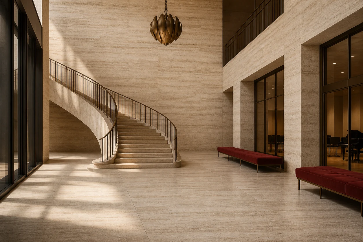 Pietra Tiburtina – Campidoglio Vein porcelain tile in opera rehearsal foyer