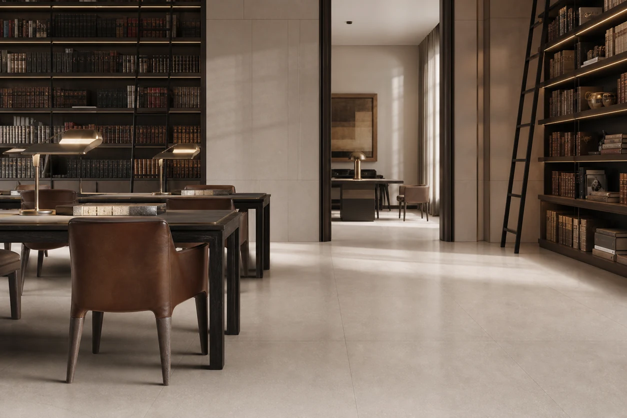 Stile – Beige porcelain tile in executive rare books library