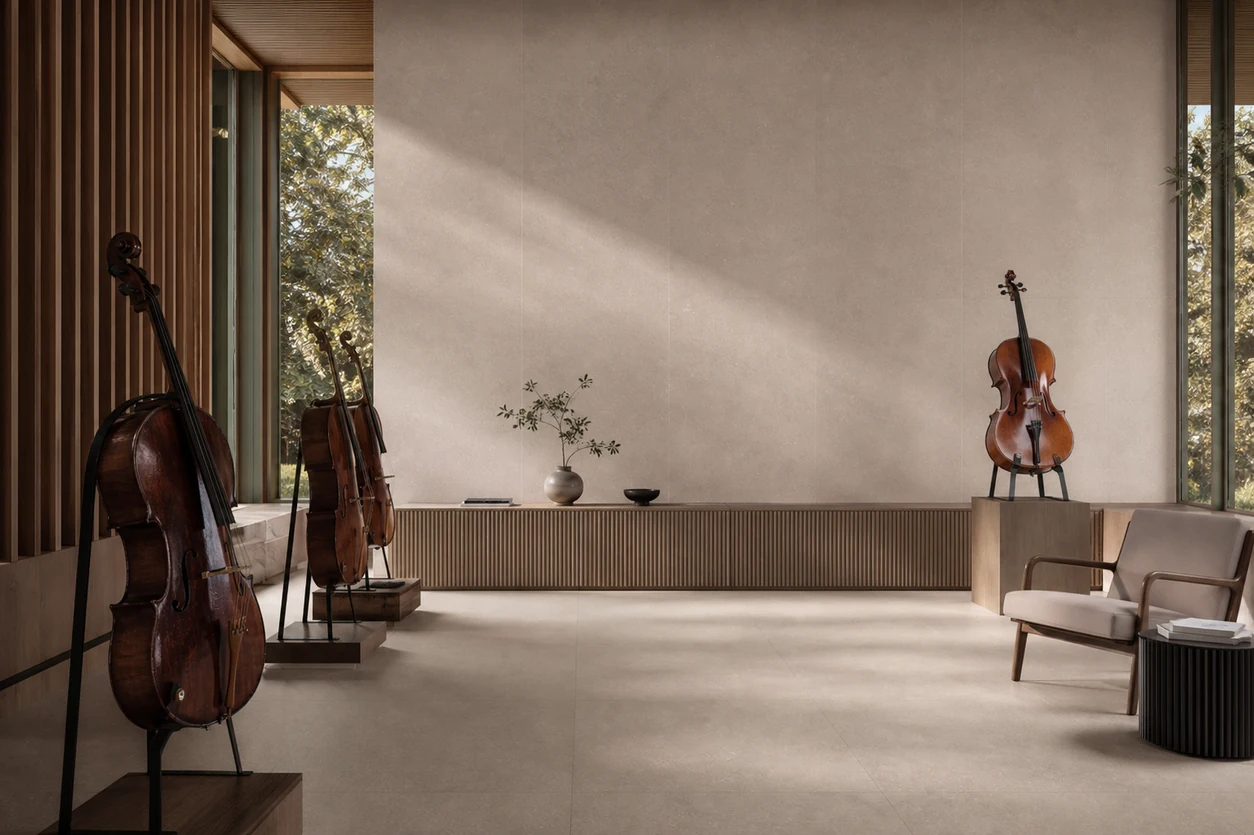 Stile – Beige porcelain tile in master cello maker gallery