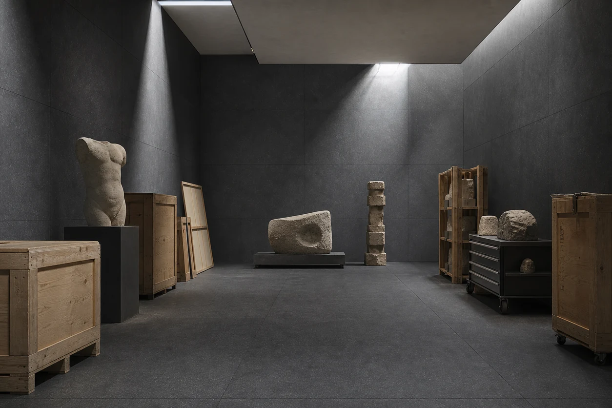 Stile – Black porcelain tile in contemporary sculpture vault