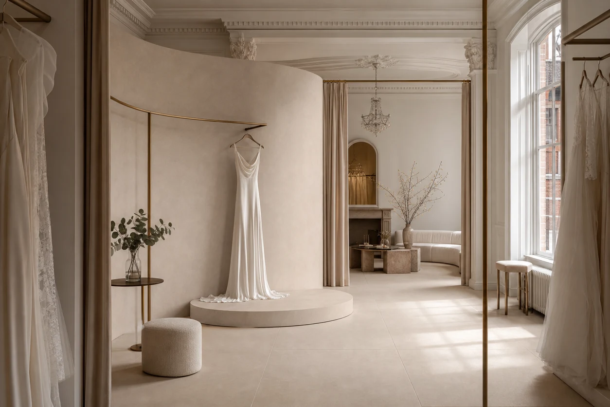 Stile – Pale porcelain tile in couture bridal atelier