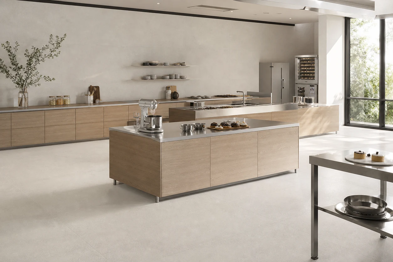 Stile – White Smoke porcelain tile in professional pastry academy