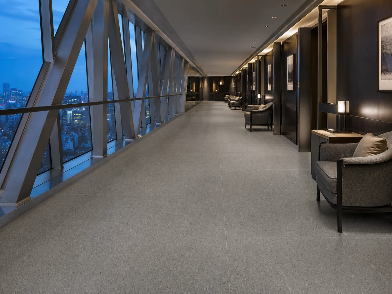 Stonetech – Stonegrey porcelain tile in five-star hotel skybridge lounge