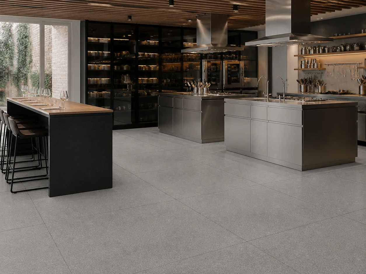 Stonetech – Stonegrey porcelain tile in advanced culinary demonstration salon