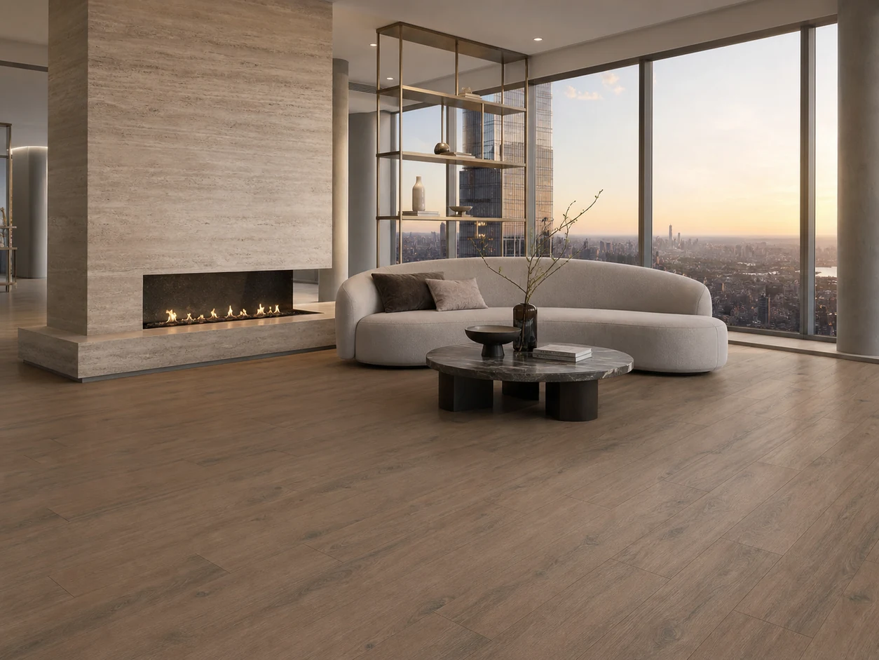 Tavolato – Marrone Medio porcelain tile in metropolitan penthouse fireplace