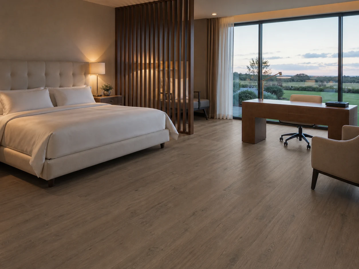 Tavolato – Marrone Medio porcelain tile in private aviation hotel suite