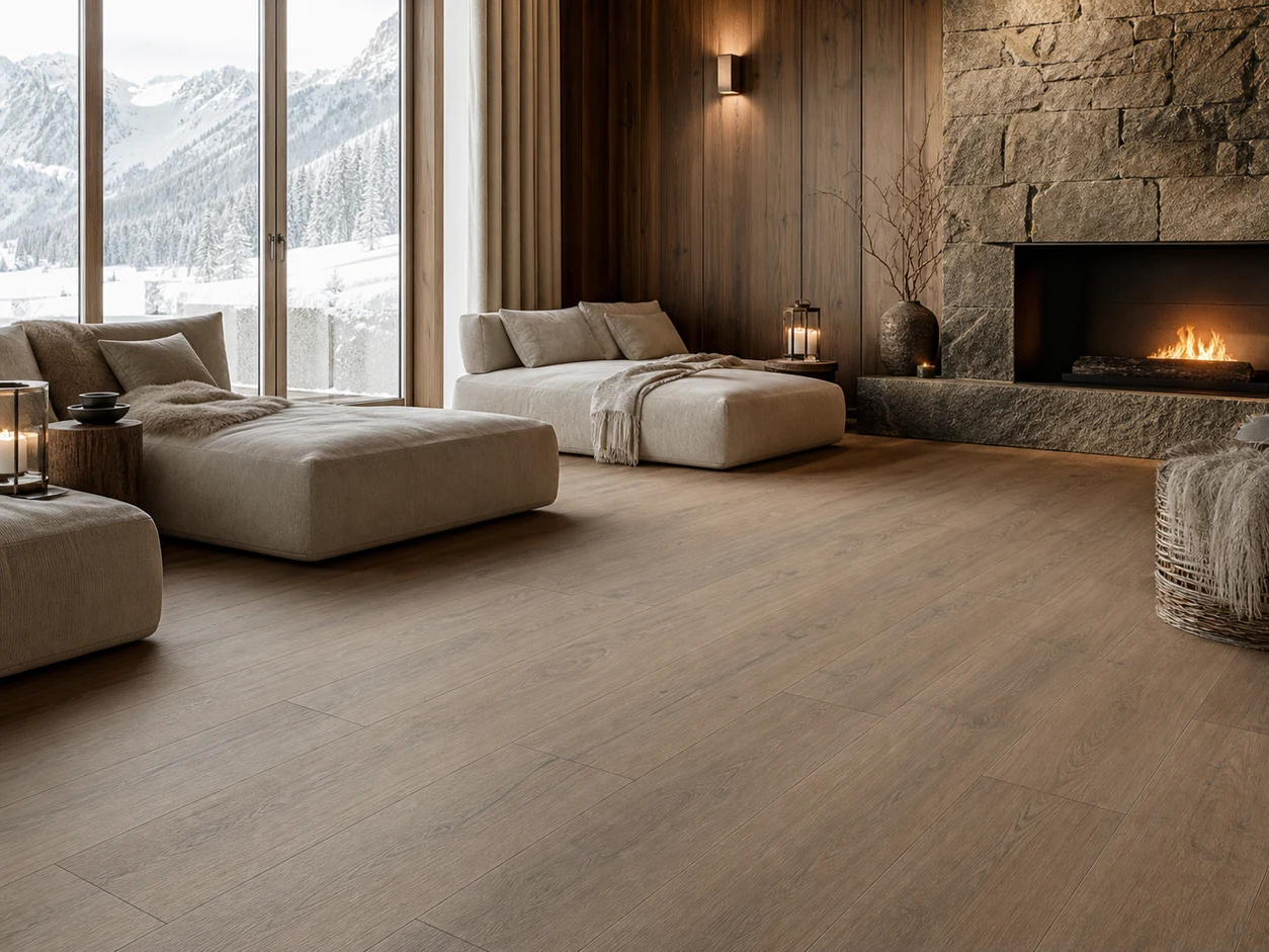 Tavolato – Marrone Medio porcelain tile in mountain chalet relaxation room