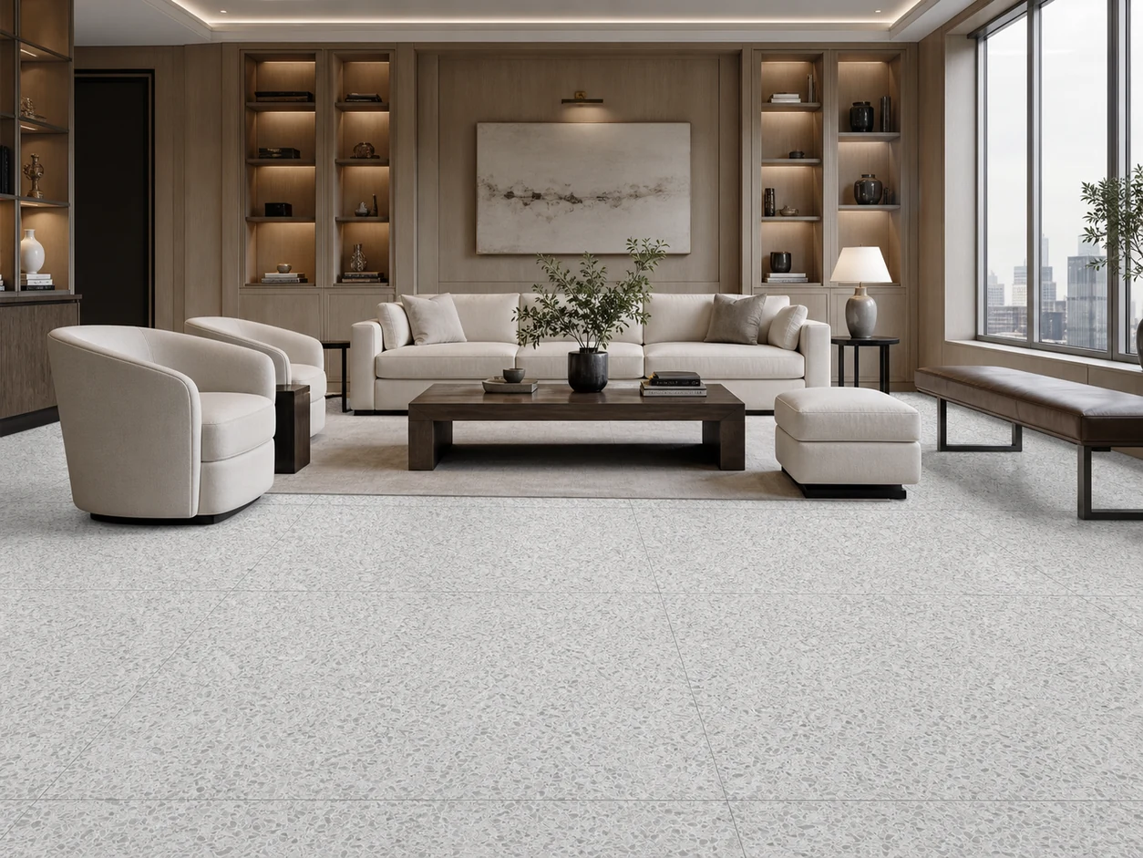 Terrazzo – Pearl porcelain tile in private family office salon