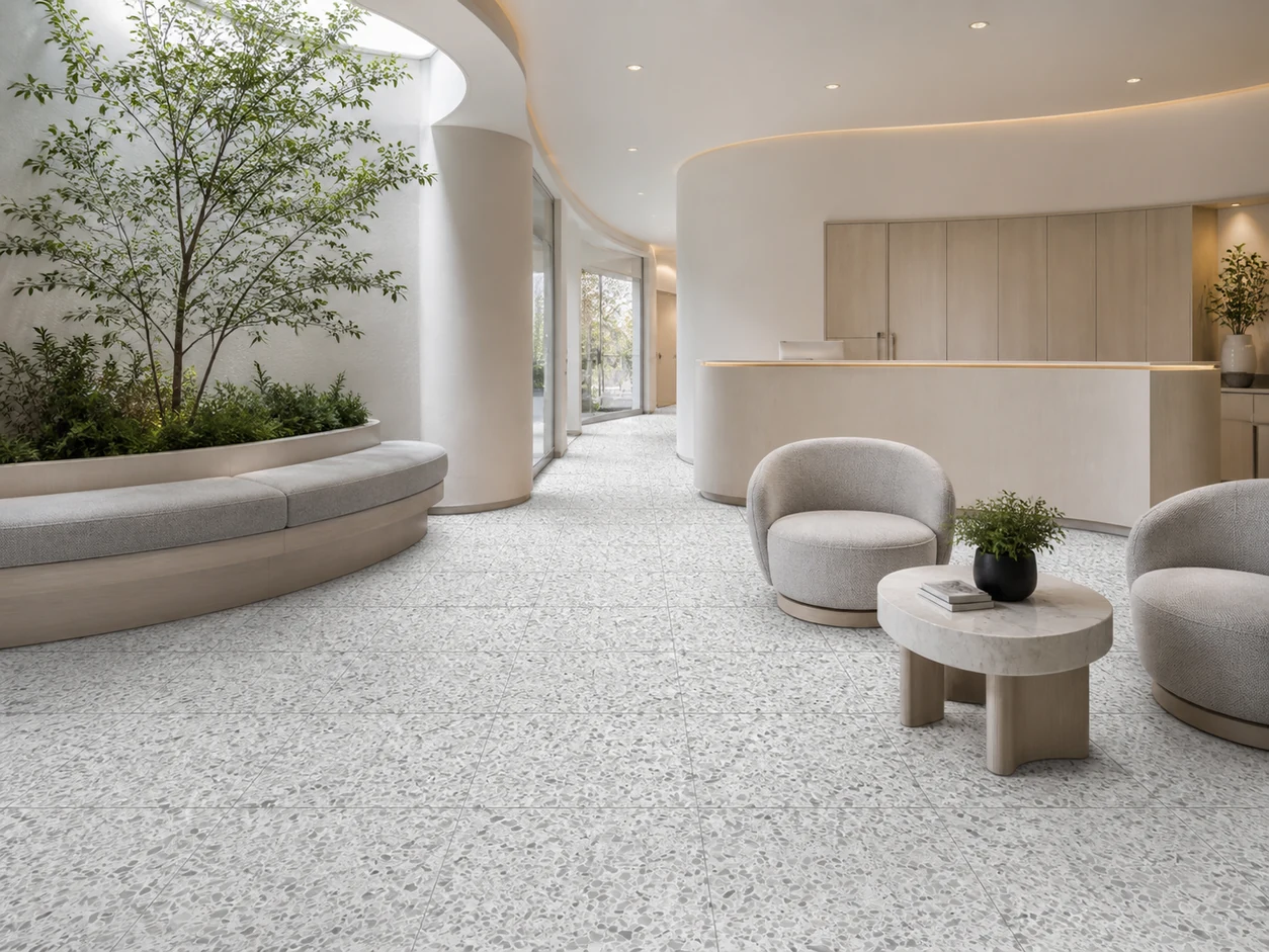 Terrazzo – Pearl porcelain tile in high end orthodontic reception