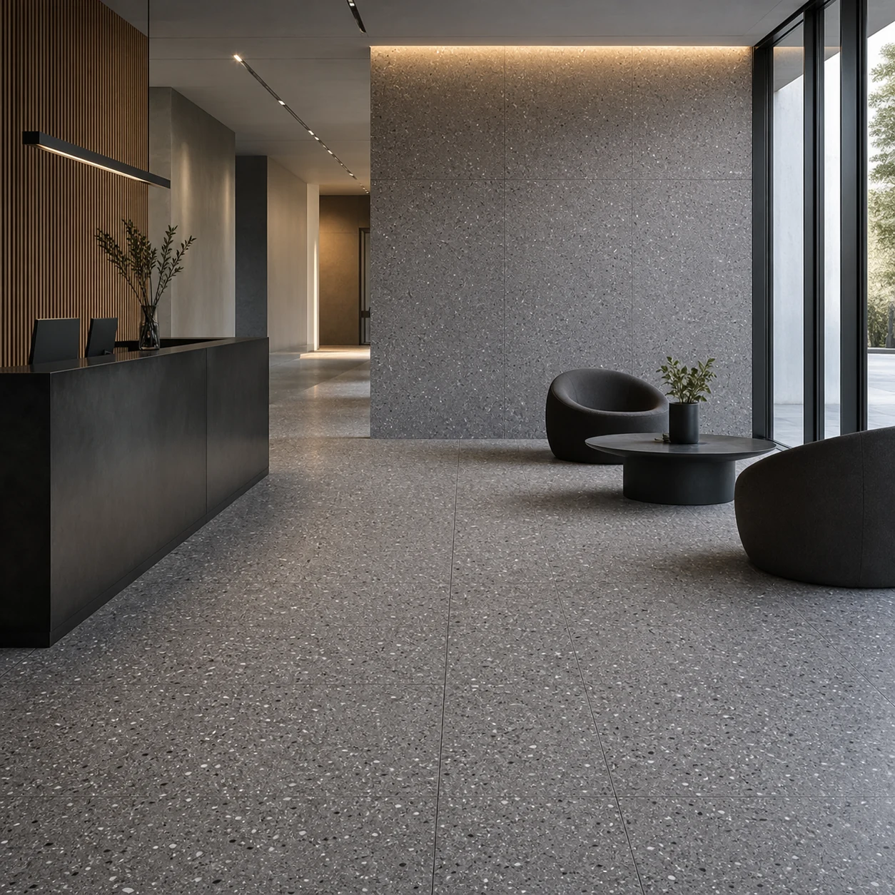 Terrazzotech – Tech Antracite porcelain tile in company headquarters reception