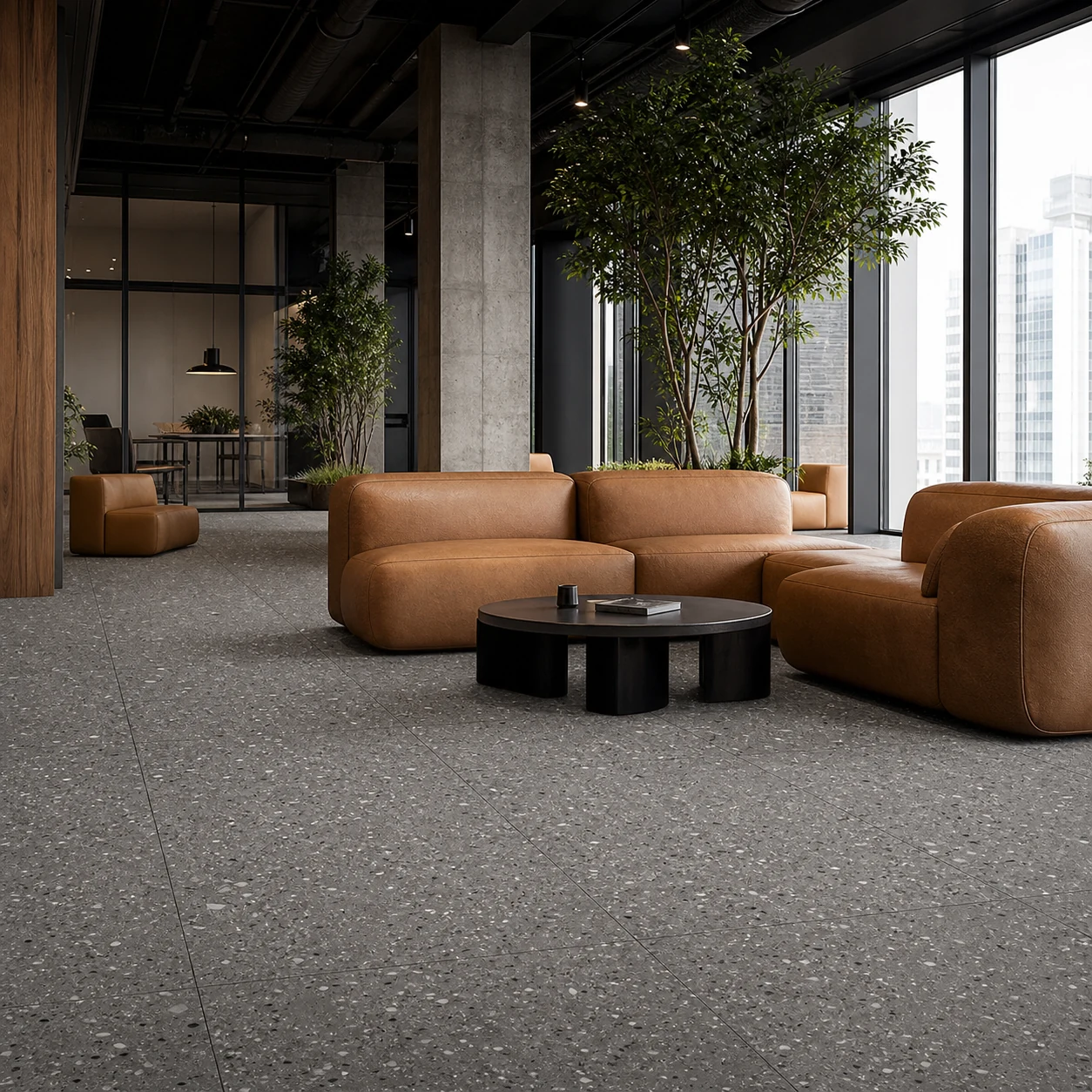 Terrazzotech – Tech Antracite porcelain tile in software company lounge