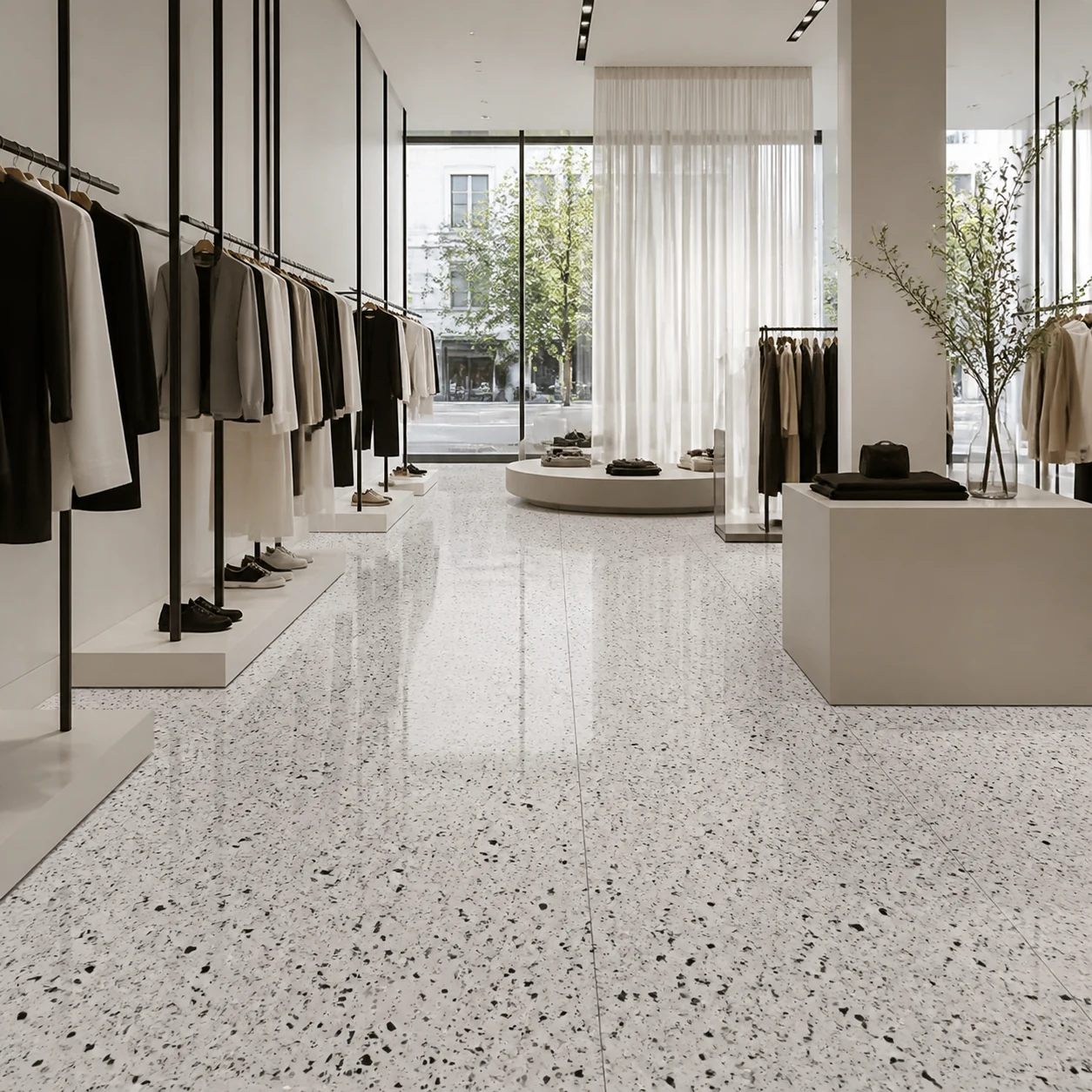 Terrazzotech – Tech Argento porcelain tile in fashion concept store