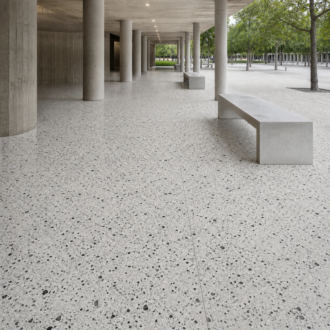 Terrazzotech – Tech Argento porcelain tile in civic gallery plaza