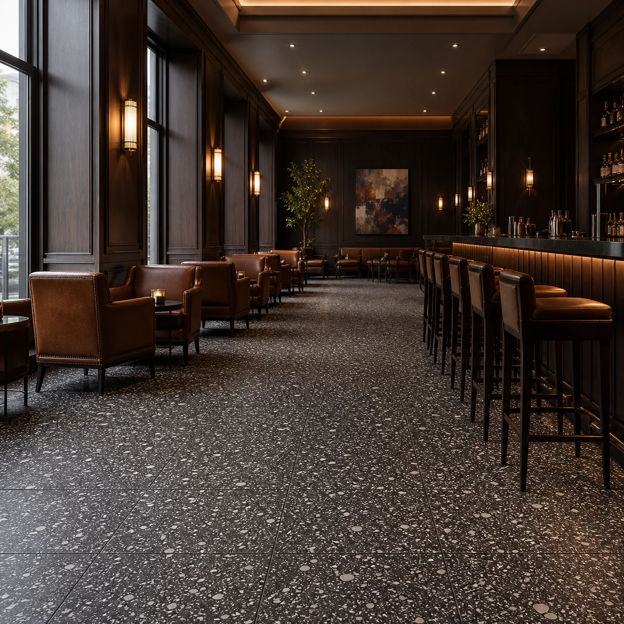Terrazzotech – Tech Nero porcelain tile in metropolitan hotel bar
