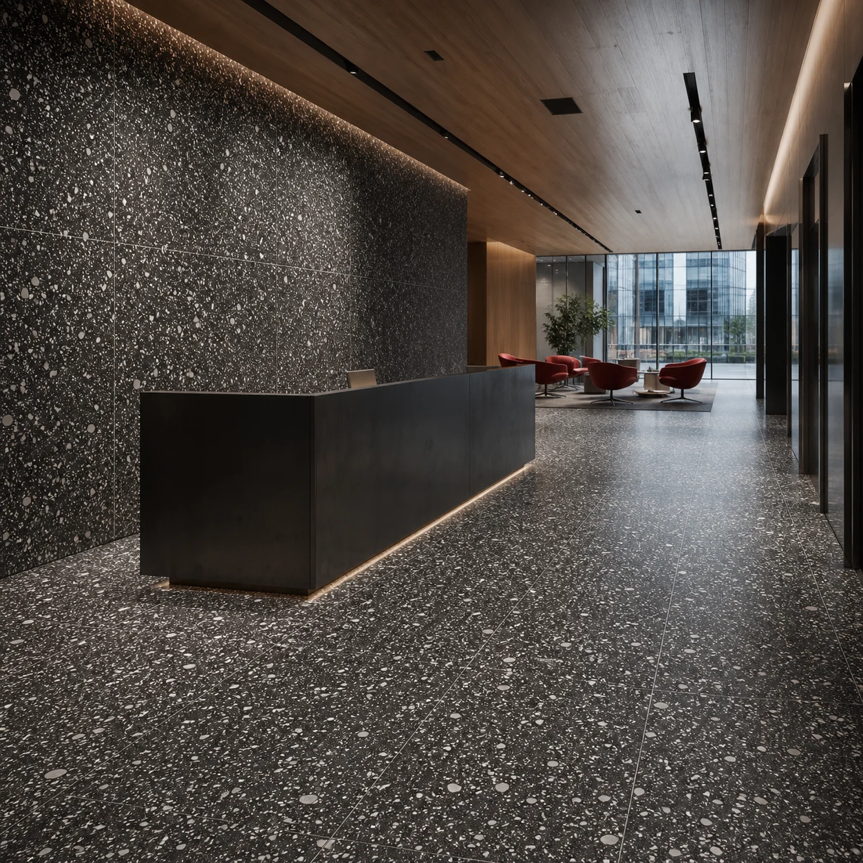 Terrazzotech – Tech Nero porcelain tile in cybersecurity headquarters