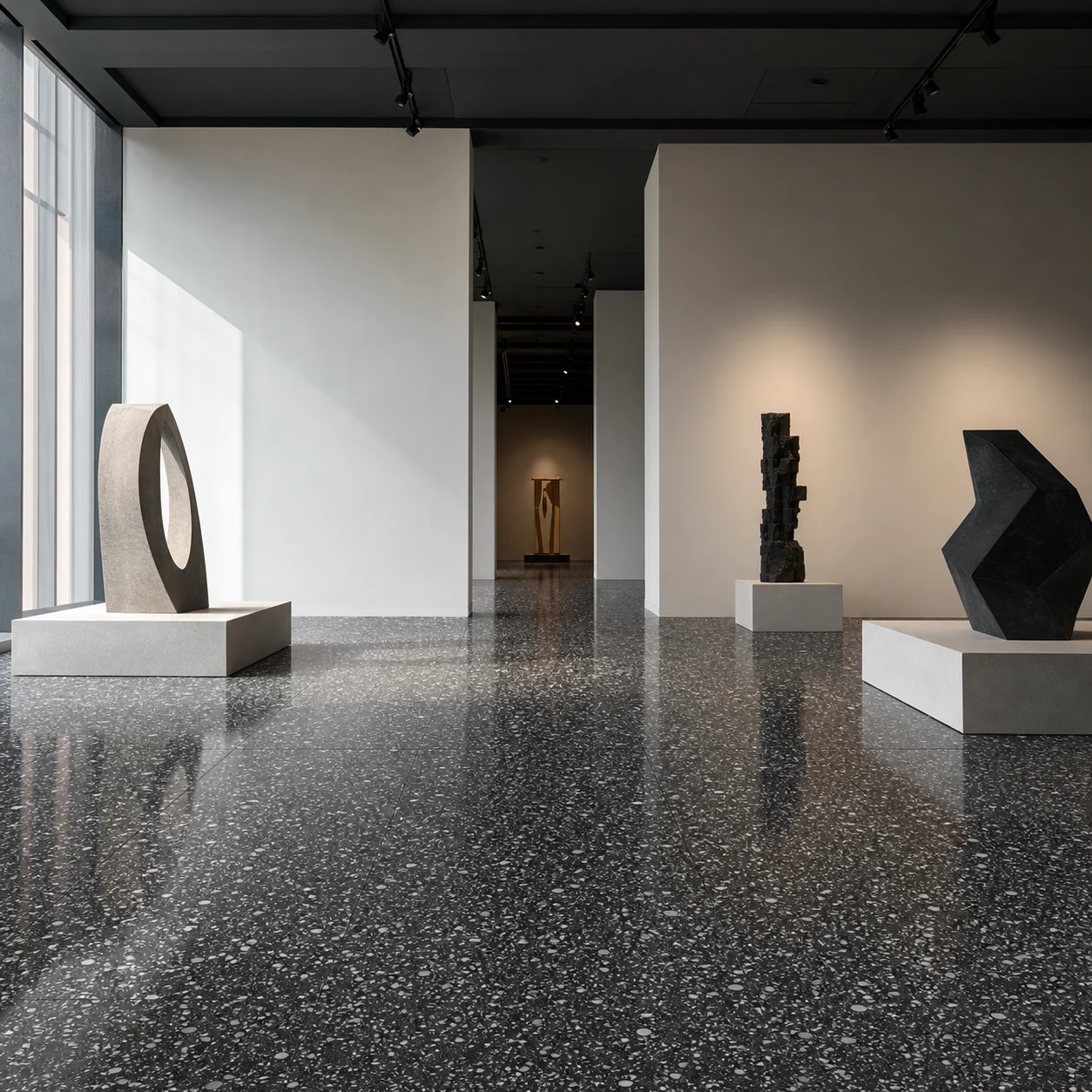 Terrazzotech – Tech Nero porcelain tile in contemporary gallery