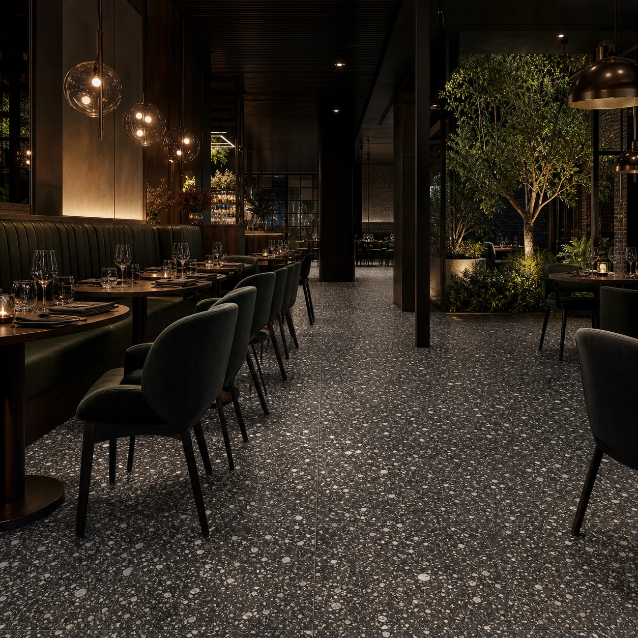 Terrazzotech – Tech Nero porcelain tile in fine-dining restaurant