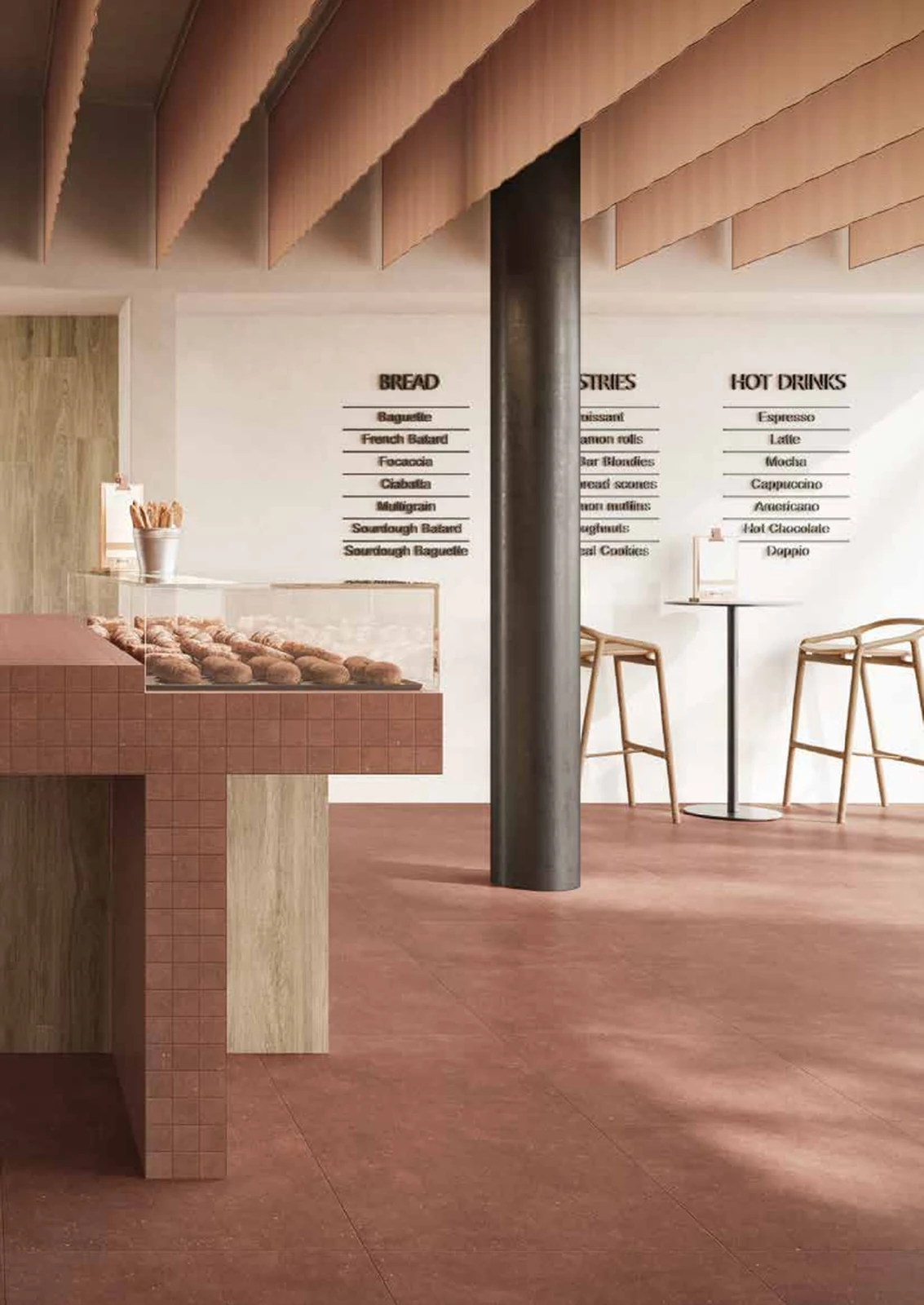 Concept – Red porcelain tile in client reference interior