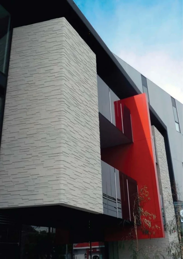 Textured GFRC feature facade on a contemporary building