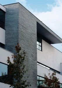 Contemporary building envelope with textured GFRC
