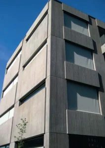 Vertical GFRC facade panels on a modern building