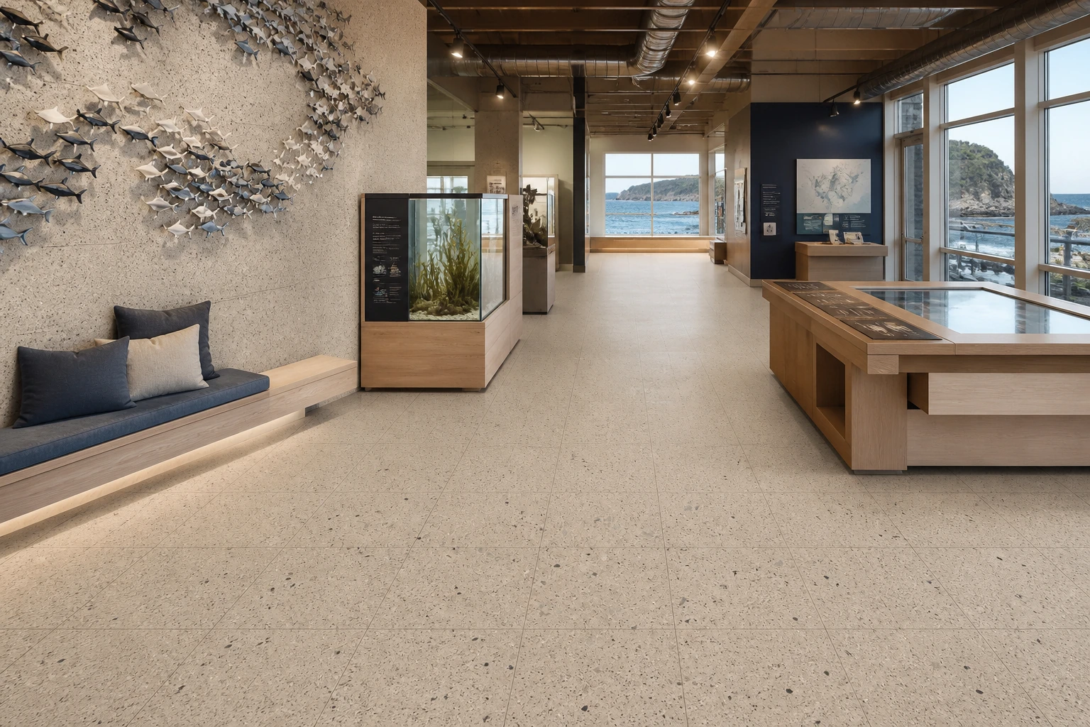 Granito 2 – Amalfi antibacterial porcelain tile used in marine ecology visitor centre