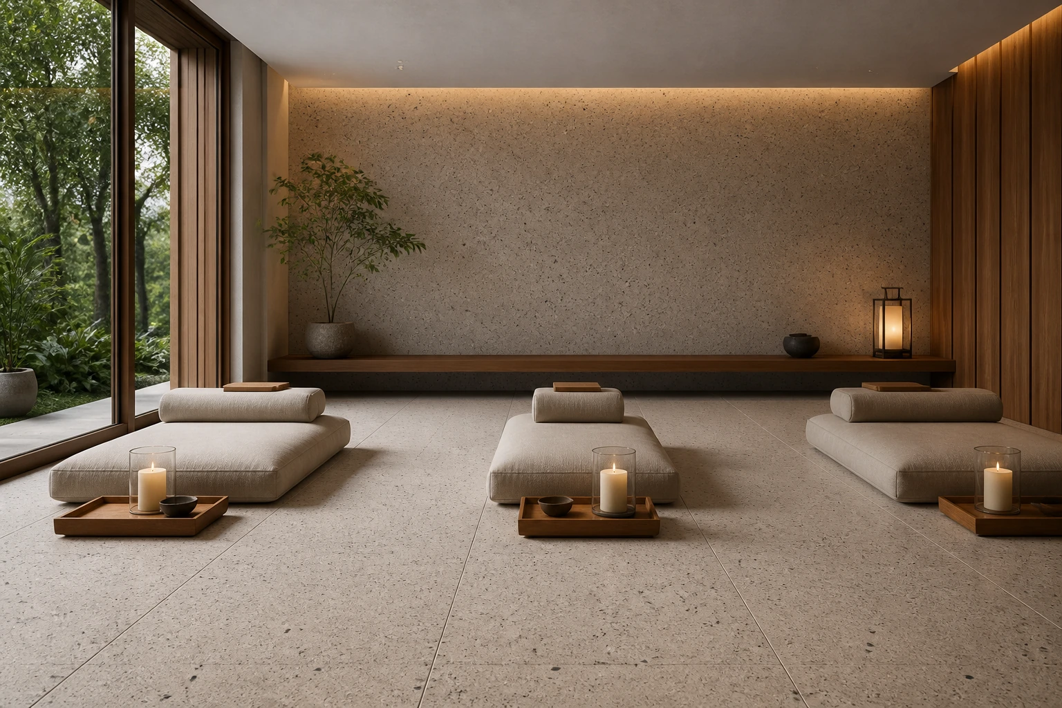 Granito 2 – Amalfi antibacterial porcelain tile used in thermal spa meditation room