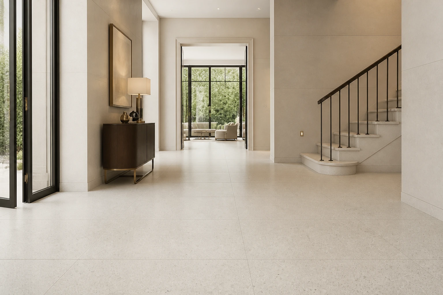 Granito 3 – Casablanco antibacterial porcelain tile used in diplomatic residence formal foyer