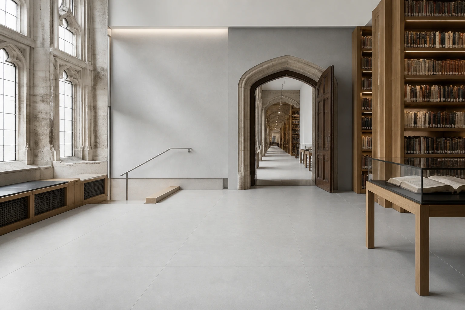 Granito Evo – Boston antibacterial porcelain tile used in historic university research library extension