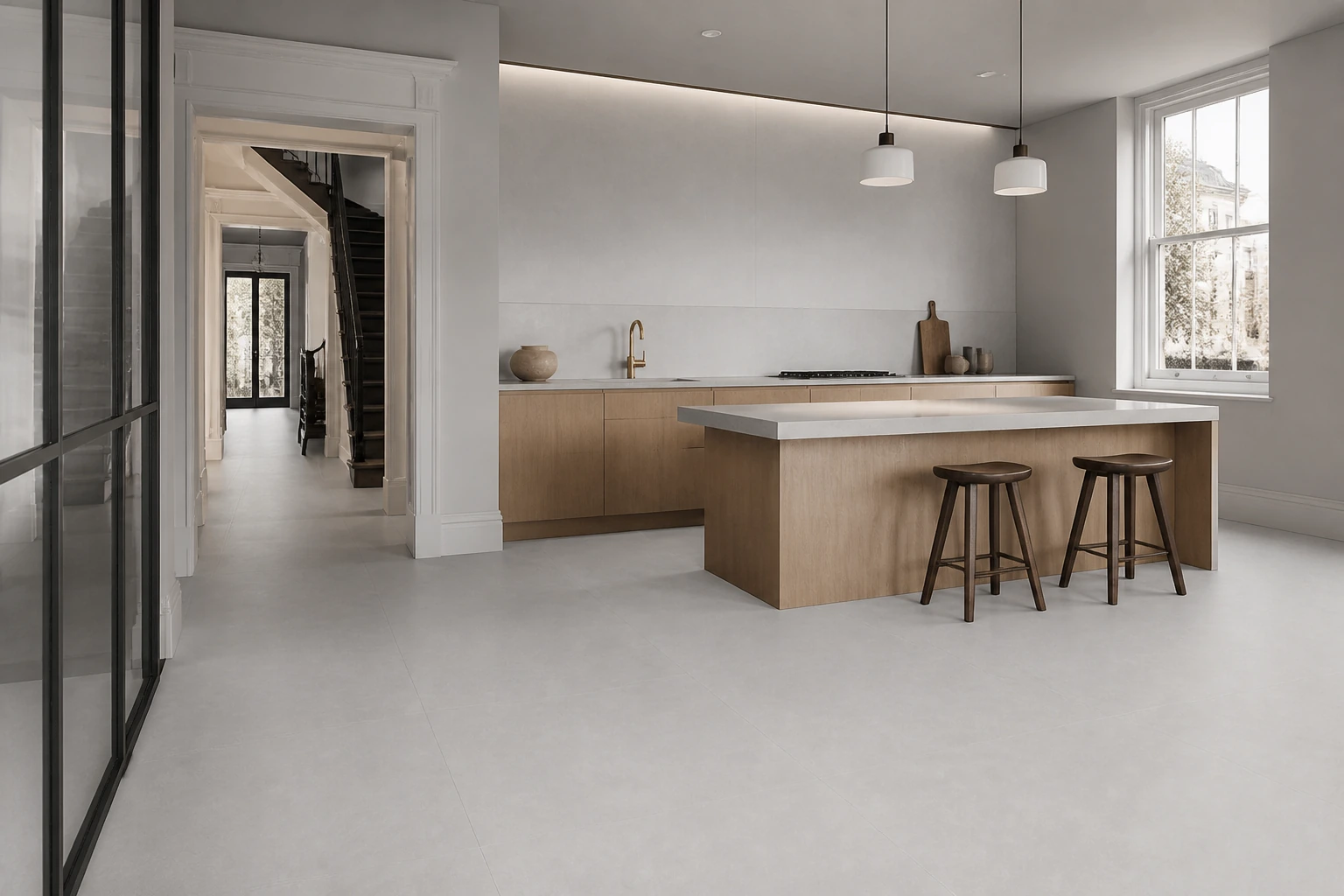 Granito Evo – Boston antibacterial porcelain tile used in restored townhouse contemporary kitchen